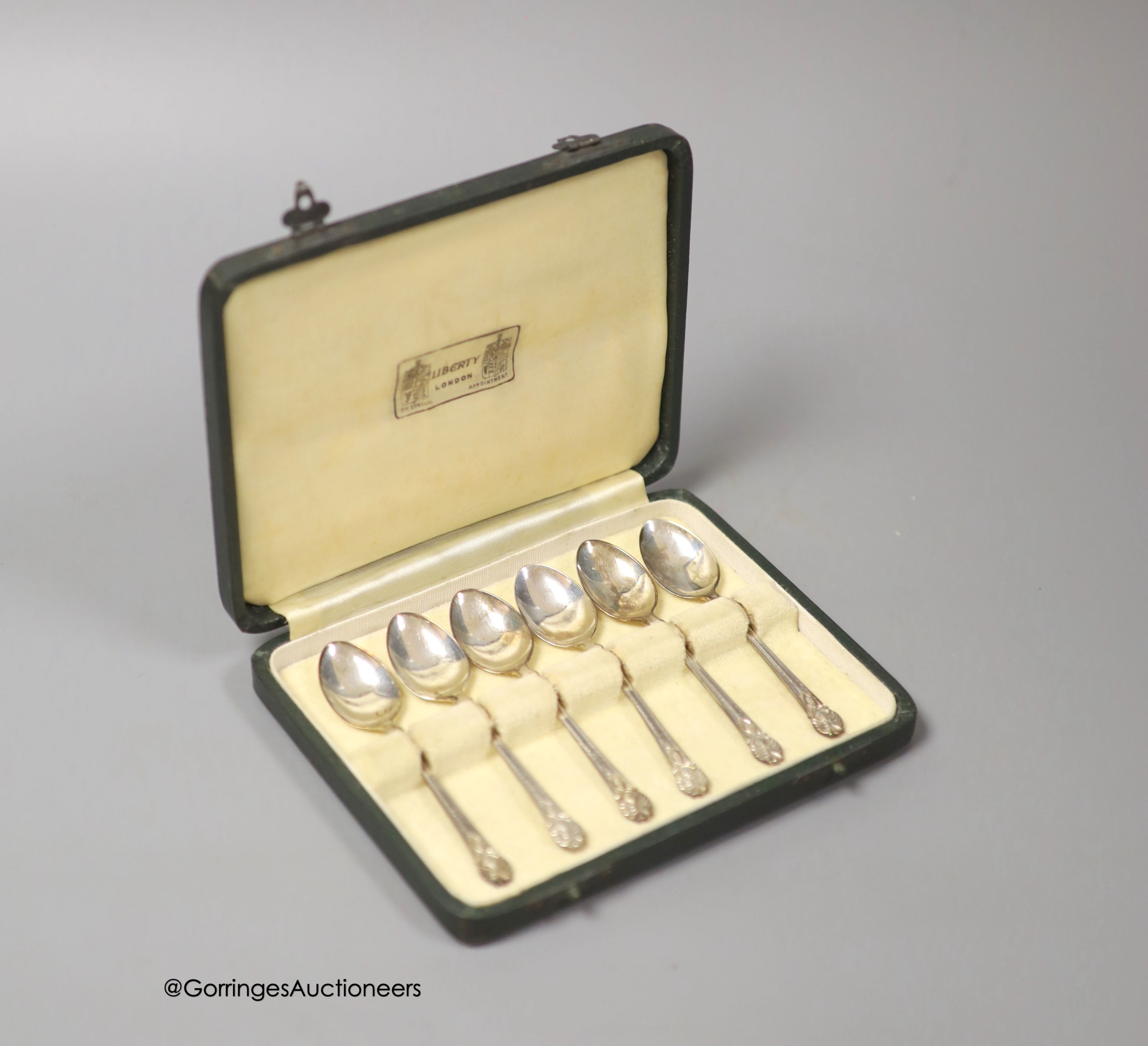 A cased set of George V silver Liberty & Co teaspoons, Birmingham, 1933, in original Liberty & Co box